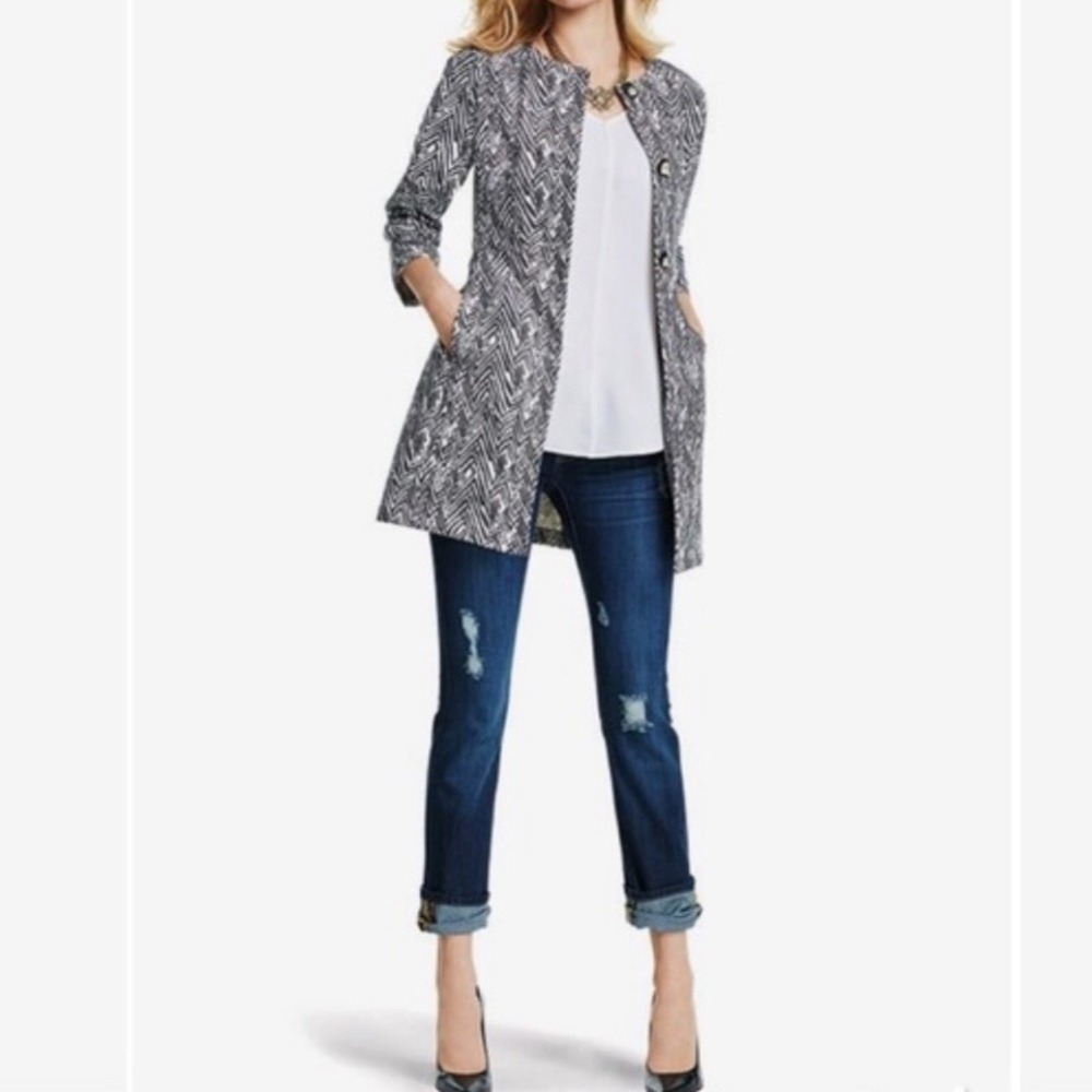 Cabi Zigzag Topper Jacket Coat Women XS Black White Geometric Career Layering